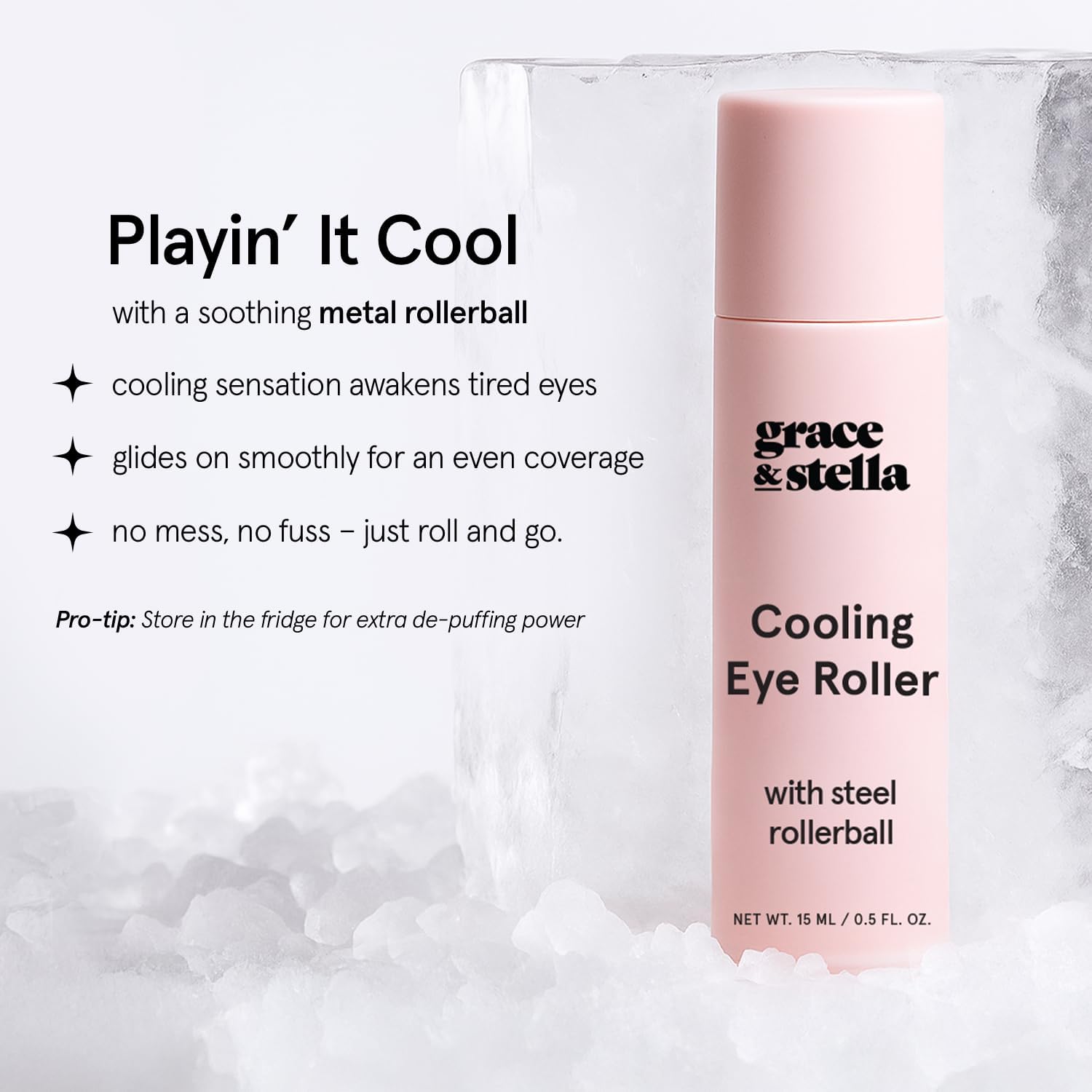 grace & stella Award Winning Under Eye Brightener with Rose Quartz Rollerball - Centella Asiatica & Caffeine Under Eye Serum for Dark Circles & Puffiness - Travel Essentials, Vegan (15ml/0.51floz)