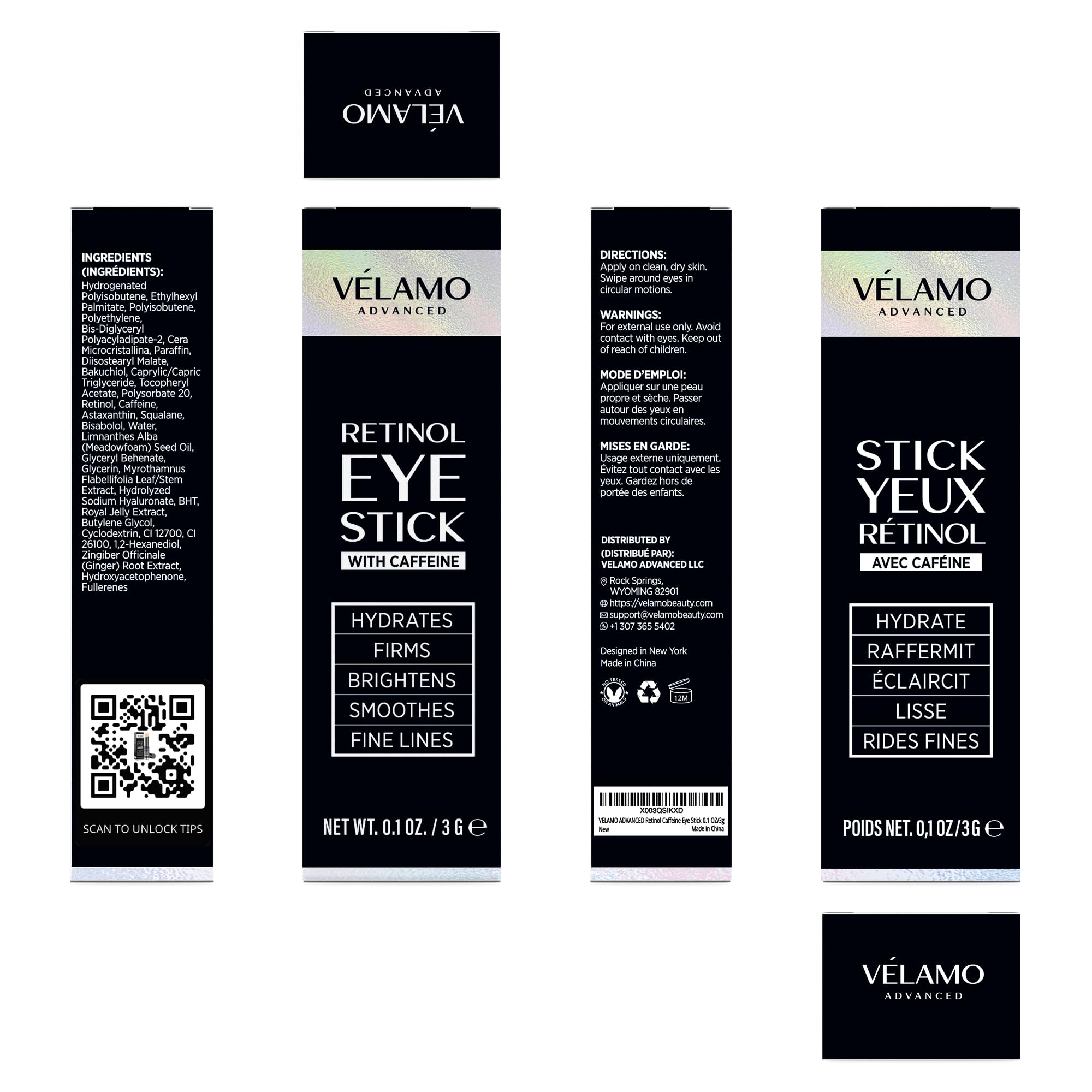 VELAMO ADVANCED Retinol Face Stick – Reduces Fine Lines, Wrinkles & Uneven Texture in 4–8 Weeks – For Mature Skin, Women & Men – 0.28 OZ/8g