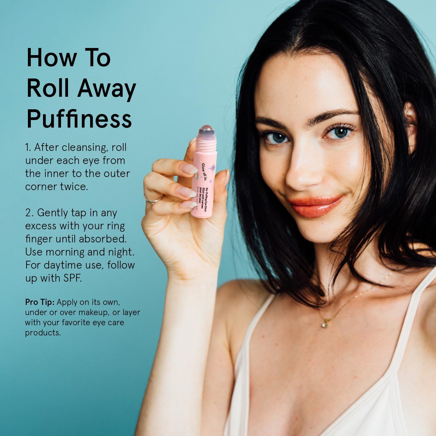 grace & stella Award Winning Under Eye Brightener with Rose Quartz Rollerball - Centella Asiatica & Caffeine Under Eye Serum for Dark Circles & Puffiness - Travel Essentials, Vegan (15ml/0.51floz)