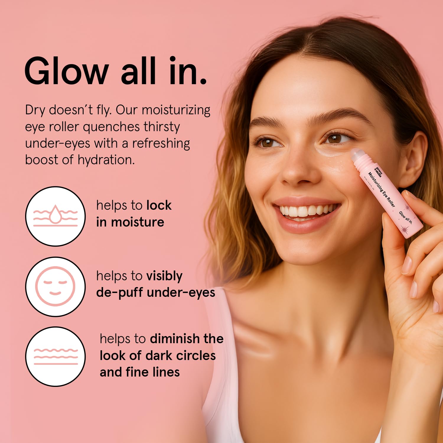 grace & stella Award Winning Under Eye Brightener with Rose Quartz Rollerball - Centella Asiatica & Caffeine Under Eye Serum for Dark Circles & Puffiness - Travel Essentials, Vegan (15ml/0.51floz)