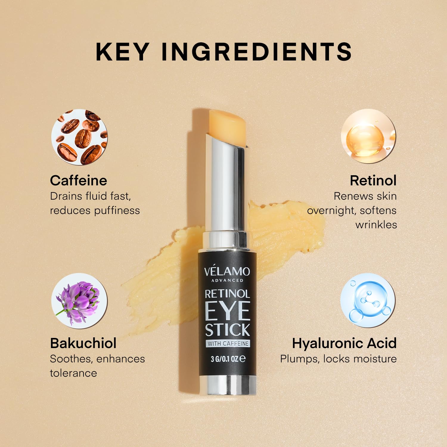 VELAMO ADVANCED Retinol Face Stick – Reduces Fine Lines, Wrinkles & Uneven Texture in 4–8 Weeks – For Mature Skin, Women & Men – 0.28 OZ/8g