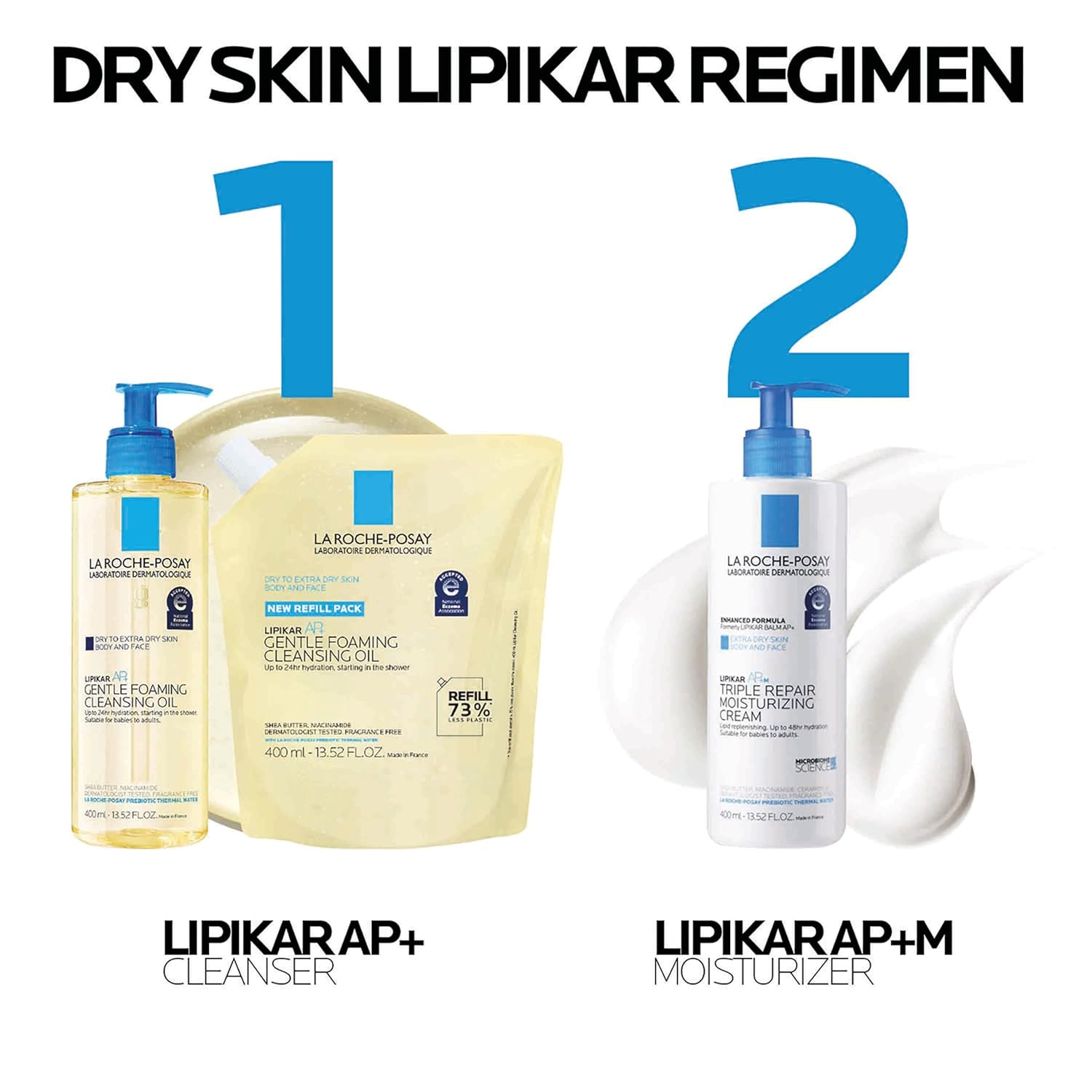 La Roche-Posay Lipikar AP+ Gentle Foaming Cleansing Oil, Gentle Oil Cleanser for Face and Body Formulated with Niacinamide, Long-Lasting 24-hour Hydration, Fragrance-Free & Soap Free