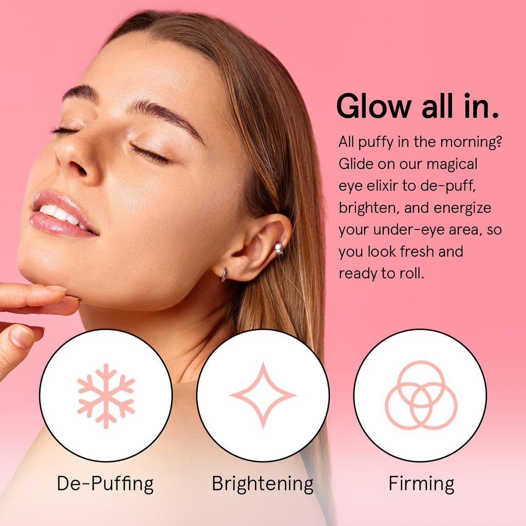 grace & stella Award Winning Under Eye Brightener with Rose Quartz Rollerball - Centella Asiatica & Caffeine Under Eye Serum for Dark Circles & Puffiness - Travel Essentials, Vegan (15ml/0.51floz)