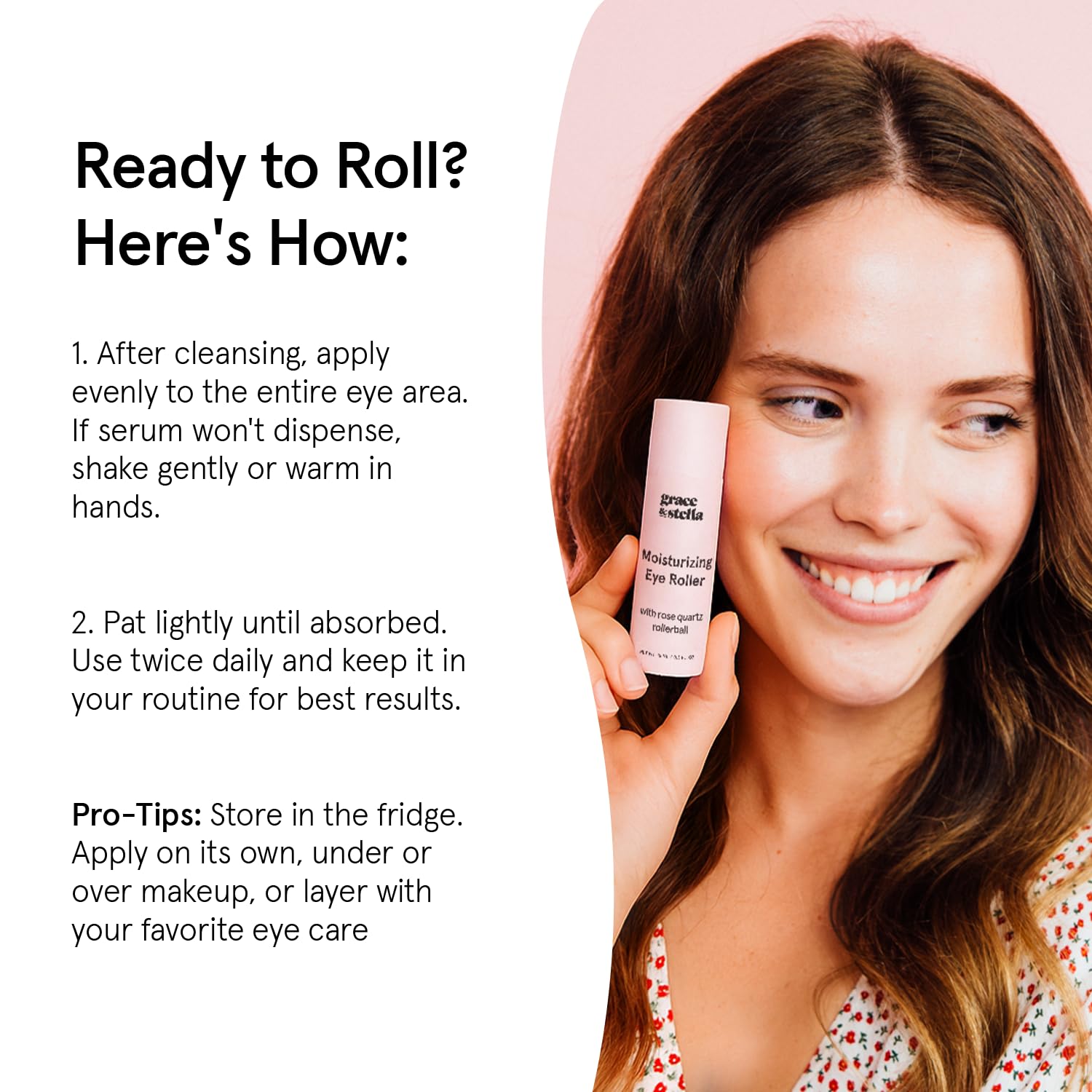 grace & stella Award Winning Under Eye Brightener with Rose Quartz Rollerball - Centella Asiatica & Caffeine Under Eye Serum for Dark Circles & Puffiness - Travel Essentials, Vegan (15ml/0.51floz)