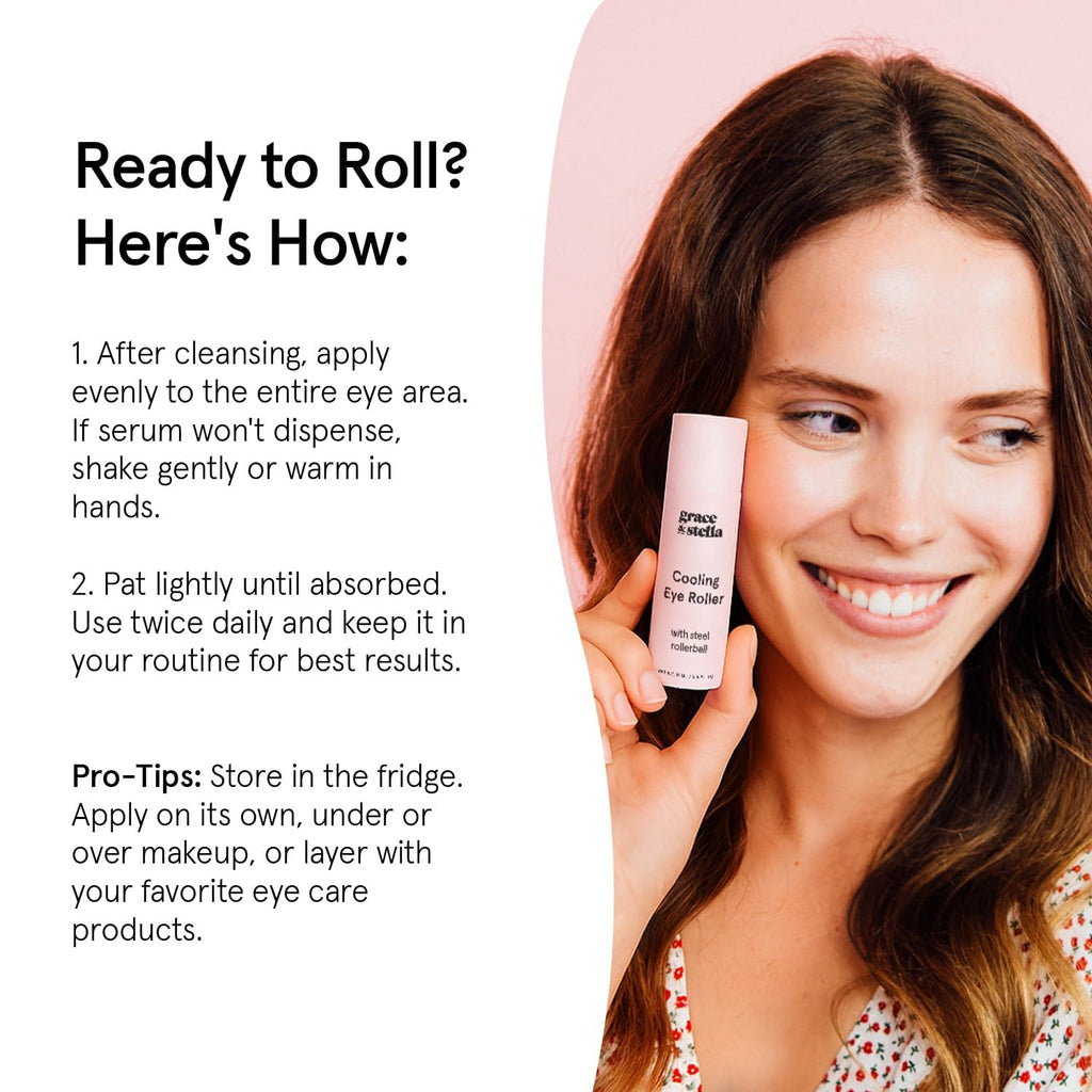 grace & stella Award Winning Under Eye Brightener with Rose Quartz Rollerball - Centella Asiatica & Caffeine Under Eye Serum for Dark Circles & Puffiness - Travel Essentials, Vegan (15ml/0.51floz)