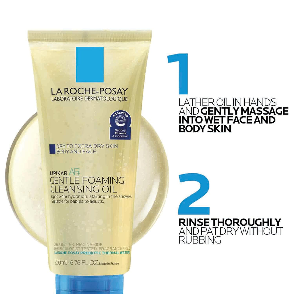 La Roche-Posay Lipikar AP+ Gentle Foaming Cleansing Oil, Gentle Oil Cleanser for Face and Body Formulated with Niacinamide, Long-Lasting 24-hour Hydration, Fragrance-Free & Soap Free