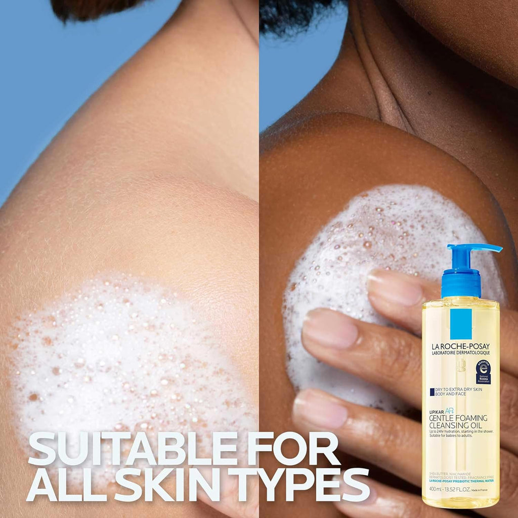 La Roche-Posay Lipikar AP+ Gentle Foaming Cleansing Oil, Gentle Oil Cleanser for Face and Body Formulated with Niacinamide, Long-Lasting 24-hour Hydration, Fragrance-Free & Soap Free