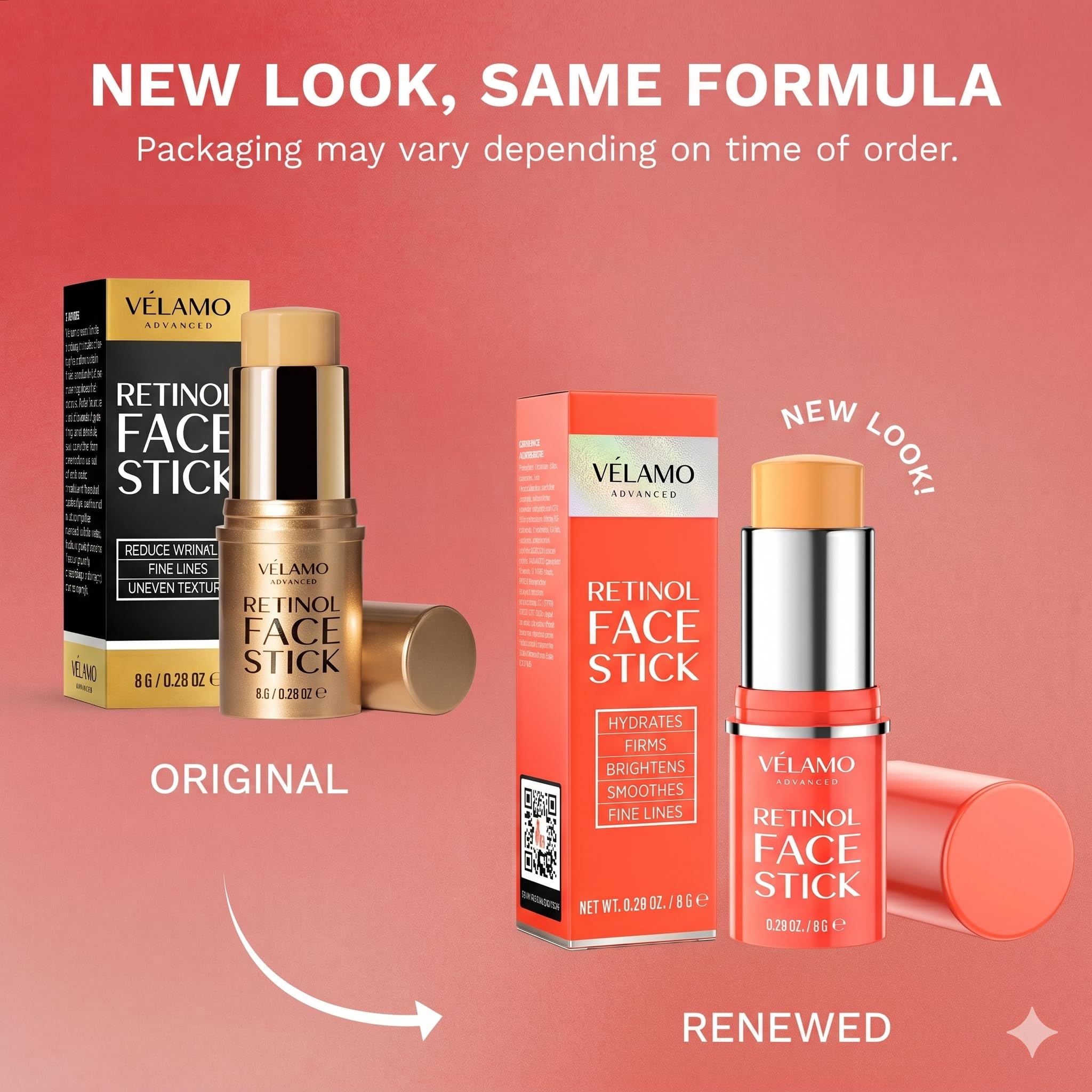 VELAMO ADVANCED Retinol Face Stick – Reduces Fine Lines, Wrinkles & Uneven Texture in 4–8 Weeks – For Mature Skin, Women & Men – 0.28 OZ/8g