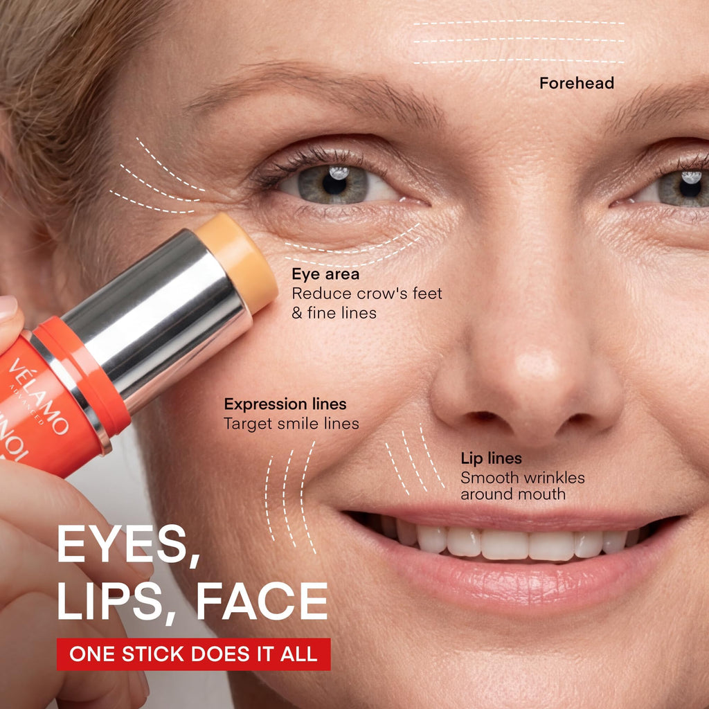 VELAMO ADVANCED Retinol Face Stick – Reduces Fine Lines, Wrinkles & Uneven Texture in 4–8 Weeks – For Mature Skin, Women & Men – 0.28 OZ/8g